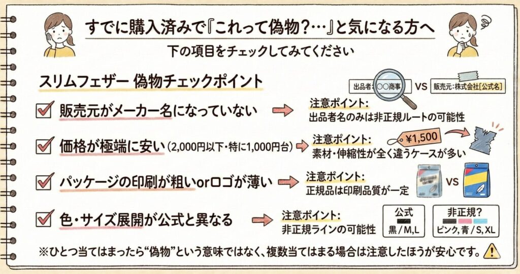 スリムフェザー　偽物　見分け方