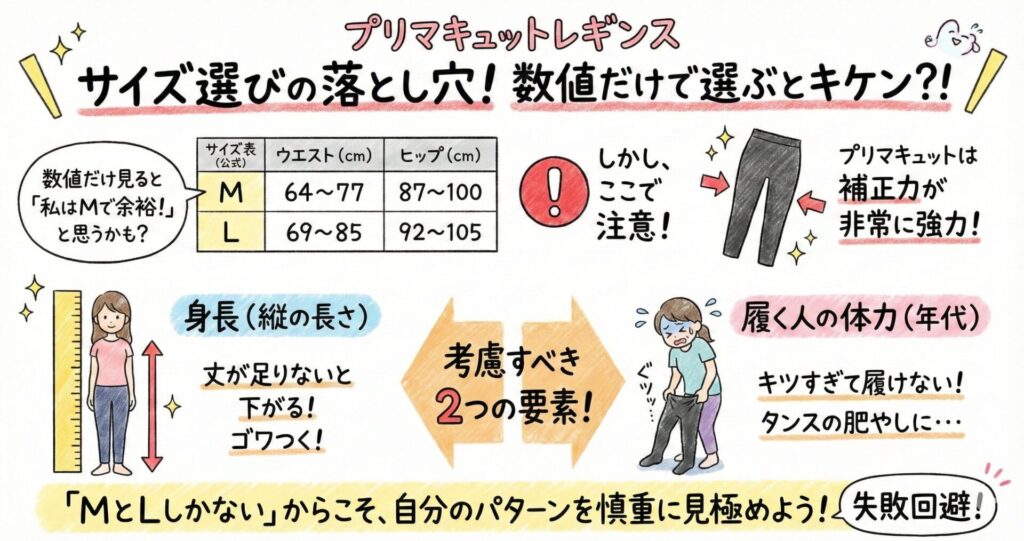 プリマキュットレギンスのサイズ感